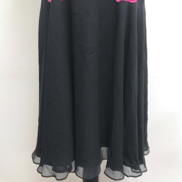 Betsey Johnson Black pink lace spaghetti strap silk midi evening party dress 10 - Picture 10 of 12